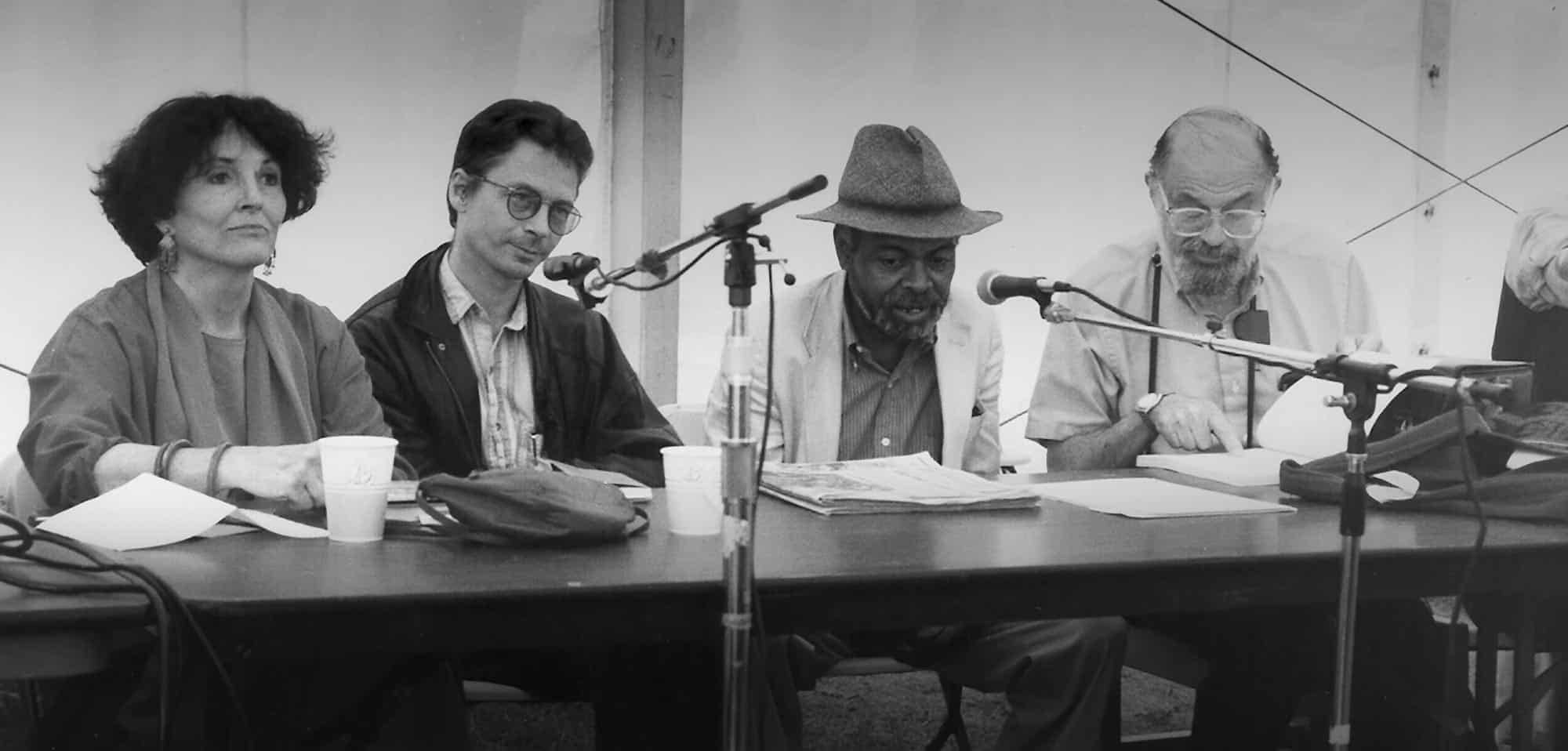 Bobbie Louise Hawkins, Stephen Taylor, Amiri Baraka and Allen Ginsberg at the Summer Writing Program.