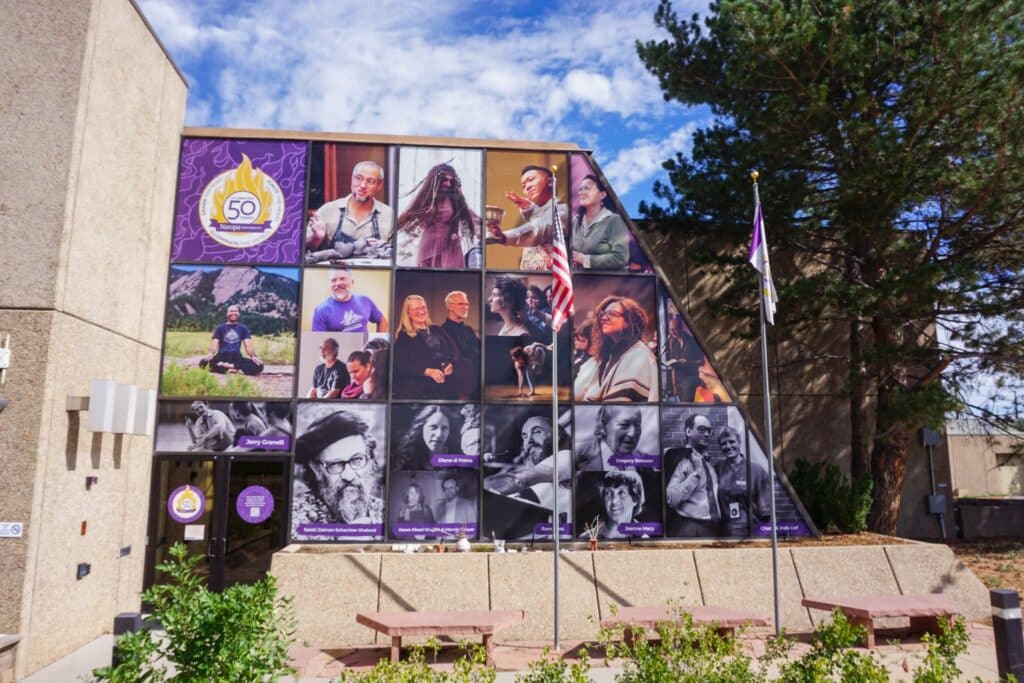 Then & Now photos on the windows at the Nalanda Campus