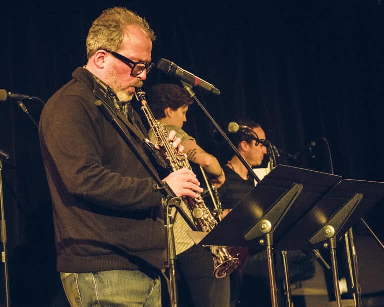 Professor emeritus of Music Mark Miller plays the saxophone